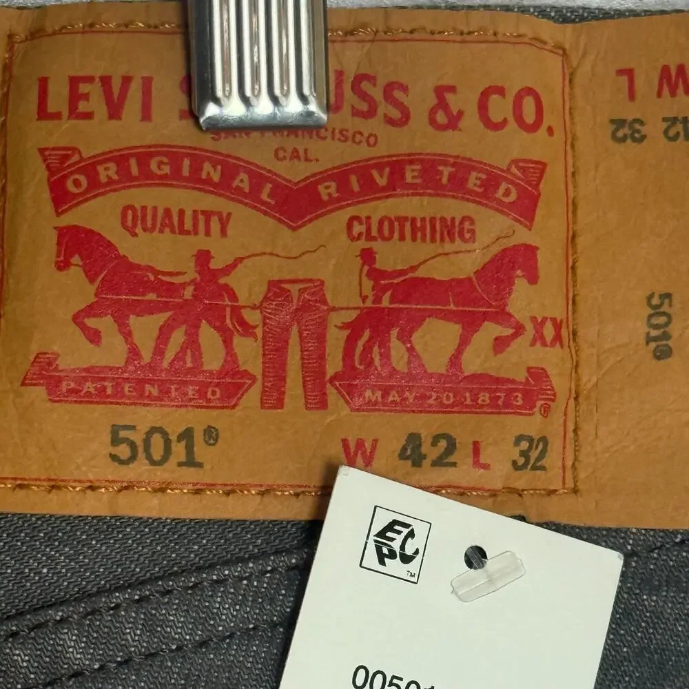 Levis 501 Button Fly Jeans Mens 42x32 Gray Straight Original Denim NEW